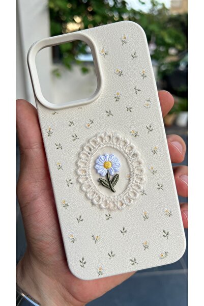 EDELFU iPhone 13 PRO uyumlu - Papatya Dantelli Krem Yumuşak Silikon Telefon K...