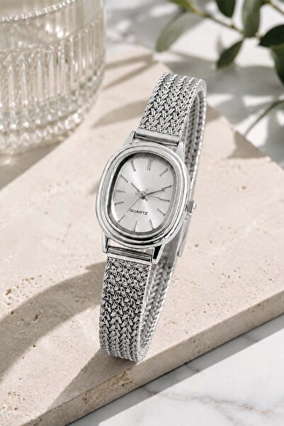 GANYMET Danielle Women's Silver Wicker Steel Band Silver Dial Minimal Vintage...