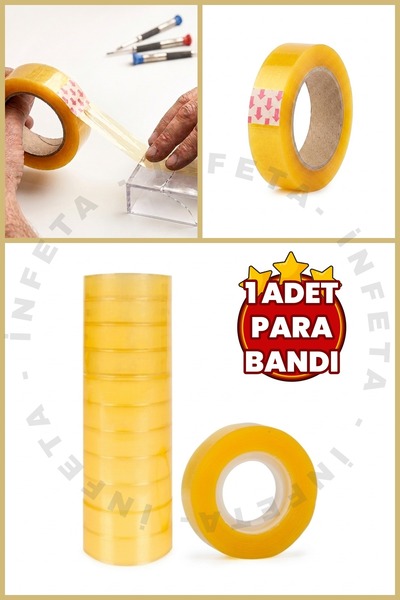 İnfeta 1 Adet Para Bandı Şeffaf Bant Kırtasiye Bandı 12MMX20YRD