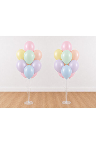 Balonsan Makaron Soft Color Mixed 14 Balloons 7 Balloon Stands 2 Pieces