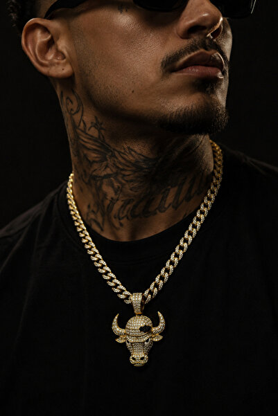 laria jewelry Hip Hop Iced Out Bull Head Pendant Cuban Chain Necklace
