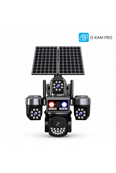 O-KAM PRO Wifi Ptz Solar Kamera 4 Lens 3Mp Sirenli Alert 3G Sim Kartlı OK-332