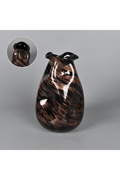 Generica Glass Vase High-Class Decor 32X14Cm Black with Shiny Brown - Modern Decor Vase for Home and Office