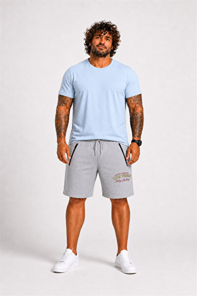 Starbattal Large Size Zippered High Winds Combed Cotton Shorts 26621 Gray Mel...