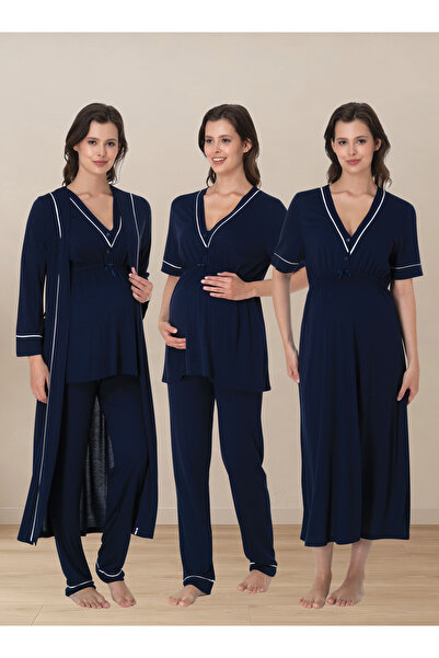 ByLohusa Pregnancy and Postpartum Period Cotton Set 4 Pieces Effortt - Navy Blue