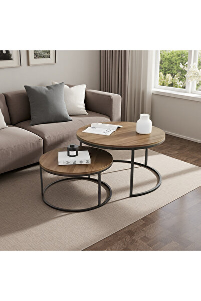 Shangxing 2 Pack Round Nesting Coffee Tables Walnut High Density Wooden Top C...
