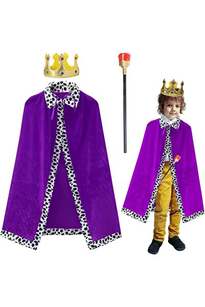 Home Smart King Cape Costume Dress for Kid's Royal Velvet Cloak Classic Desig...