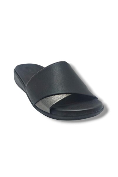 TRUVA Medically 413-26 Skin Wide Band Anatomical Women's Slippers Black-Platinum
