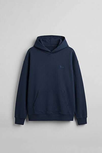 ablukaonline Men's Oversize Premium Fabric Hoodie with Back Patch, Navy Blue