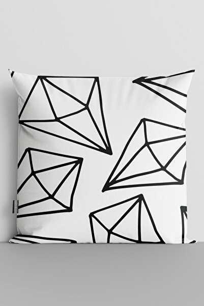 TicaretJet Black Geometric Shapes Double Sided Digital Printed Throw Pillow C...