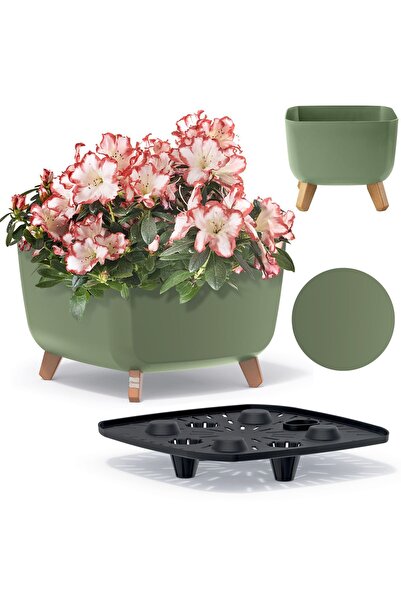 EDANTI Jardinieră decorativă pentru grădină 39 cm pe picioare decorative verde