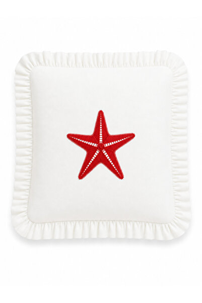 BELENAY Husă de pernă decorativă cu volane, brodată cu stea de mare marină, 4...