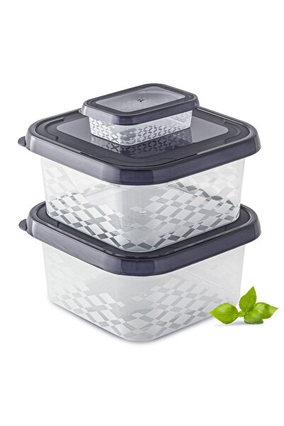EDANTI Set de 3 recipiente din plastic pentru alimente, antracit