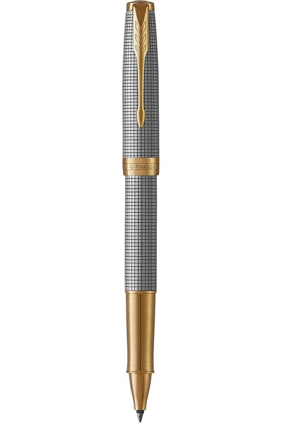 Parker قلم سونيت الفاخر من الفضة الإسترلينية مع حواف ذهبية وحبر قابل لإعادة ا...