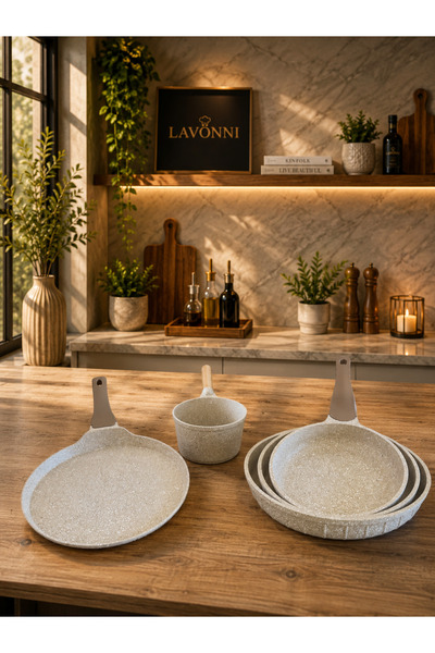 LAVONNI Terra Daily Set 5 Parça Döküm Granit Tava Seti 20-24-28 cm Tava 26 cm...
