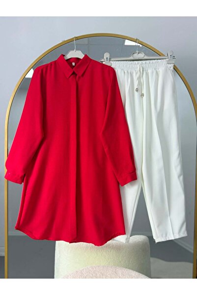 modasindoma Basic Oversize Tunic Shirt Set Red