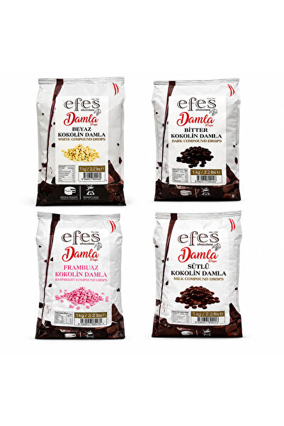 EFES ÇİKOLATA Sütlü / Bitter / Beyaz / Frambuaz Damla Çikolata 1 Kg x 4 Adet ...