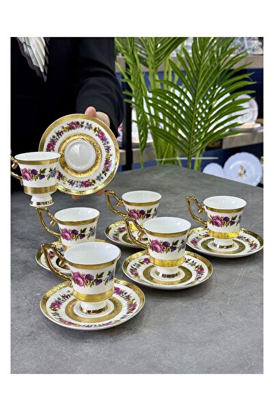 Doğudeko Queen Victorya 24K Gold Plated 6 Cup Set Rosalind