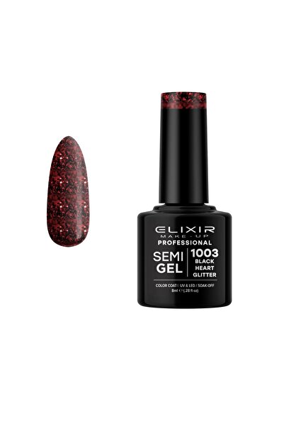 Elixir SEMI GEL (ΗΜΙΜΟΝΙΜΟ ΒΕΡΝΙΚΙ) - 1003 (Black HEART GLITTER) 8ML