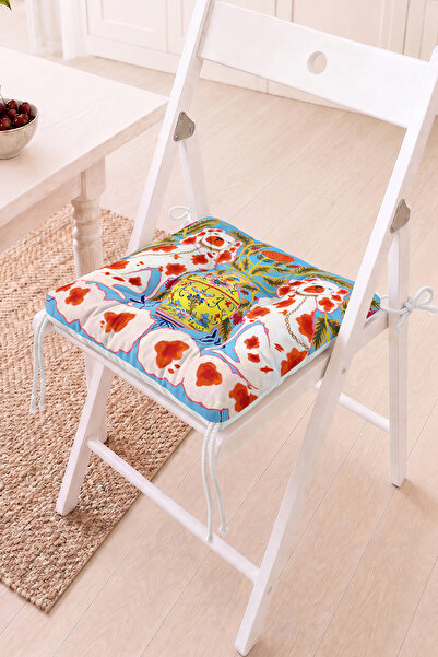 Home Renkli Köpek Figürü ve Vazo Desenli Pofidik Sandalye Minderi - Modern De...