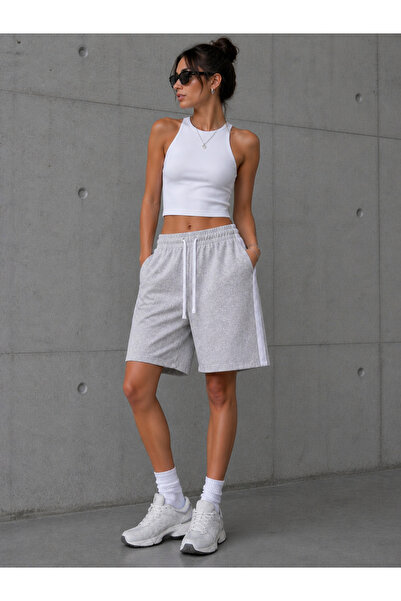 EYAX MODA Women's Comfortable Cut Shorts with Striped Details