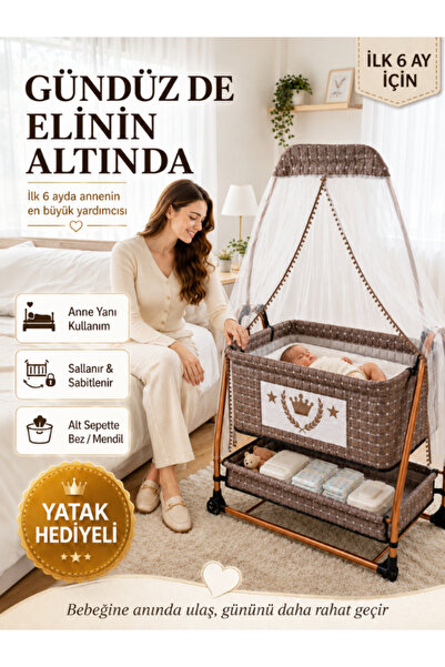 modabebekler Beşik Anne Yanı Cibinlikli Yatak Hediyeli Sallanır Tekerlekli Al...