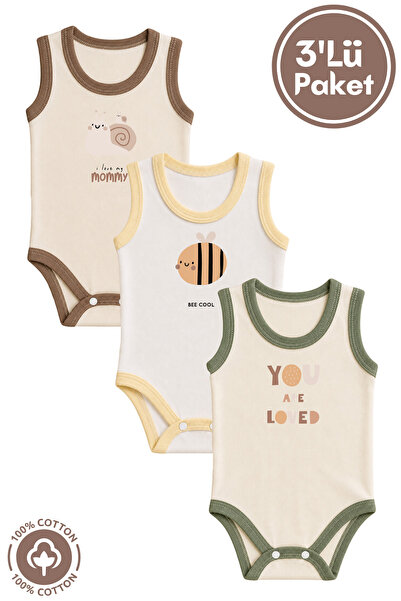 miniel organic Unisex 100% Organic Cotton Love Printed 3-6-9-12 Months 3-Piec...