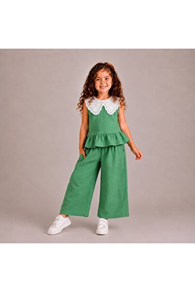 OZZY KİDS Girl's Collared Muslin Fabric Set