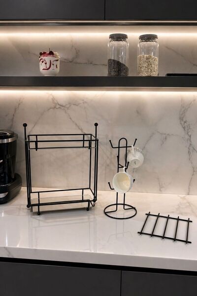 Edora Home Set of 3 Black 6-Compartment Vertical Cup Hangers, Two-Tier Servin...