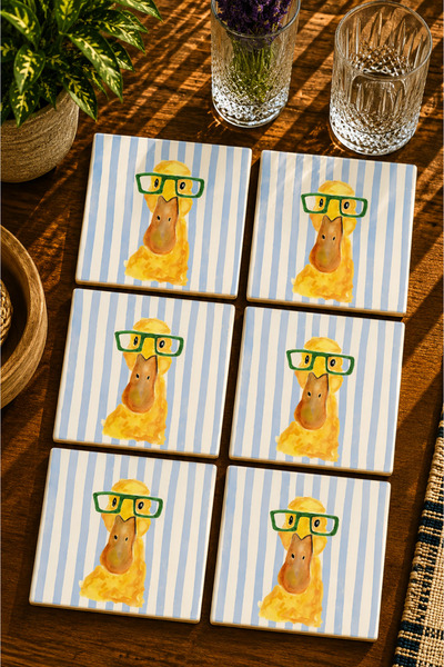 JHAAR Duck with Glasses Modern Set of 6 Coasters - Uv Printing Mdf - 10X10 cm