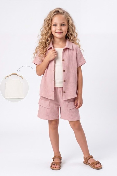 Mnk Baby&Kids Girl's 3-Piece Cotton Muslin Comfortable Set M00837 Dried Rose