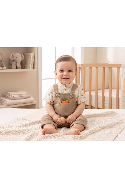 Bebezade Muslin Shirt and Salopet Set with Carrot Toy