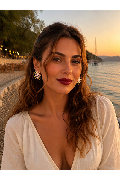 Atelier Licia Steel Sun Figured Earrings - Gold Enamel Summer Non-Tarnish Ear...