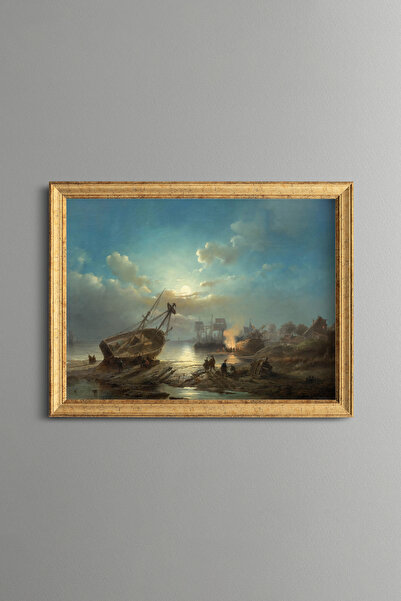 epiqart العمل في الليل في اللاندشيب - لوحة بتصميم عتيق - نموذج نحيف
