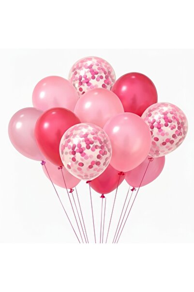 Z Store Set de 12 baloane confetti roz fuchsia și transparente (30cm) cu pang...