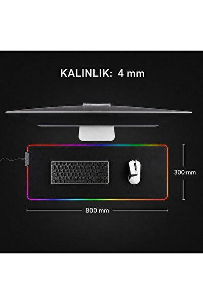 Zoli RGB Led Işıklı Oyuncu Mouse Pad 80x30 cm 4 mm XL Kaymaz Su Geçirmez Klav...