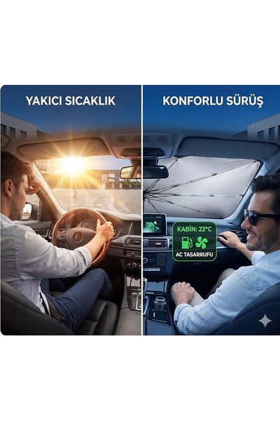 HGROUP Universal Araç Ön Cam Güneşliği Katlanabilir Şemsiye Oto Güneşlik UV Korumalı Gölgelik Araba Oto Şemsiyesi