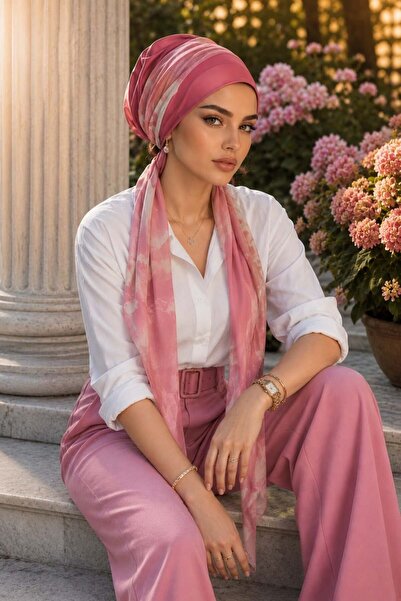 Aişe tesettür Coral Powder Batik Pattern Scarf Hat