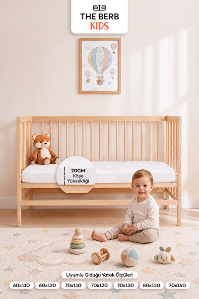 The Berb %100 Pamuk Penye Lastikli Bebek Çarşafı | Park Yatak , Beşik, Anne Yanı | 60x110, 60x120, 70x110, 70x120, 70x130, 80x130, 70x140