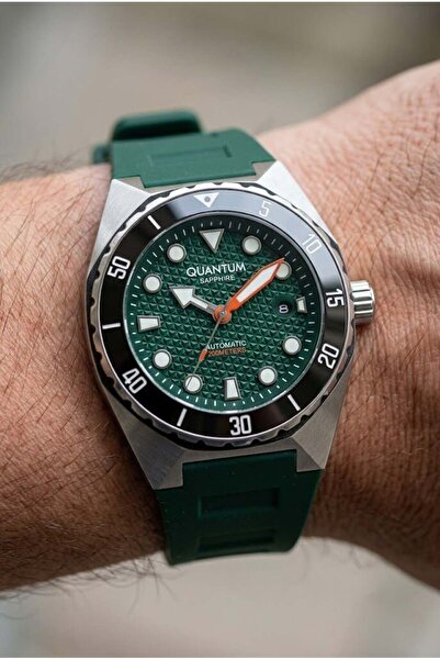 Quantum Barracuda Automatic Case Men's Wristwatch |   46 mm Case, Green Silic...