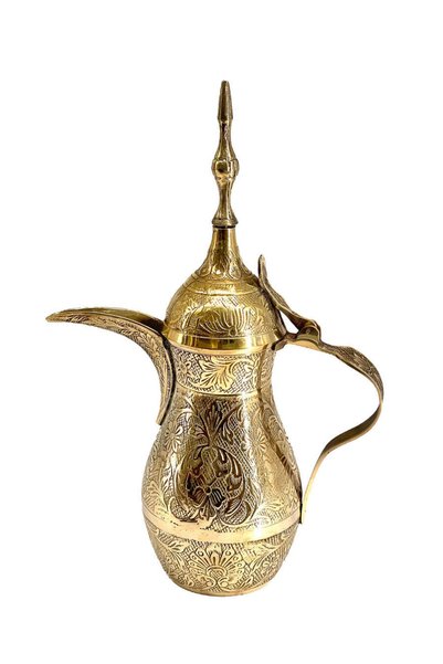 Al Athar Arts Handmade Brass Coffee Dallah – Embossed Arabic Coffee Pot with Gold Polish(H:7"W:3"Weight:380ml)