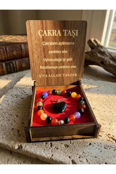 Meneva Aksesuar Chakra Stone Natural Stone Necklace with Wooden Box, Bracelet...