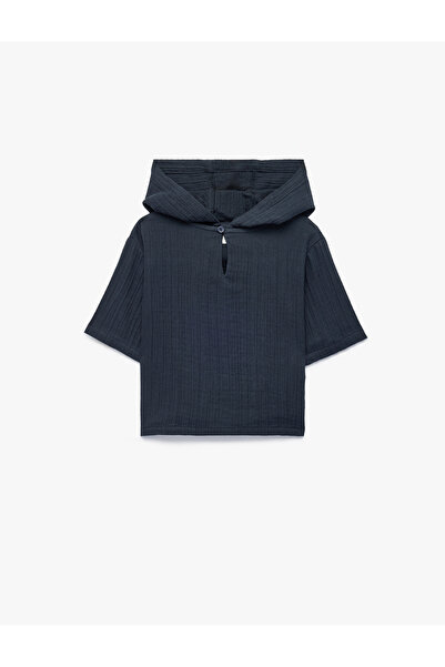 Koton Oversize Short Sleeve Cotton Hooded Muslin Shirt