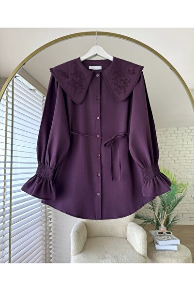 KEVRA Collar Embroidered Belted Shirt