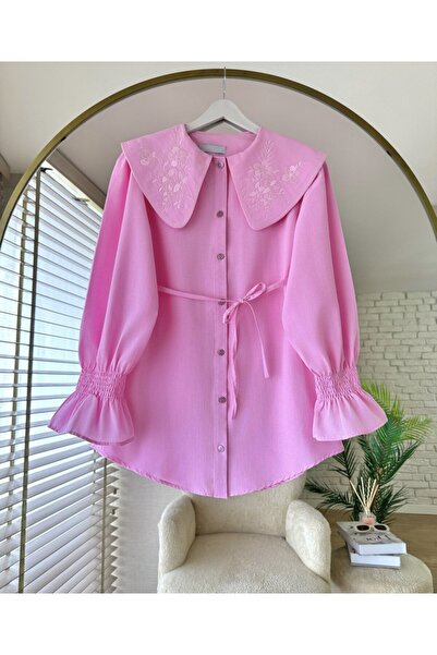 KEVRA Collar Embroidered Belted Shirt