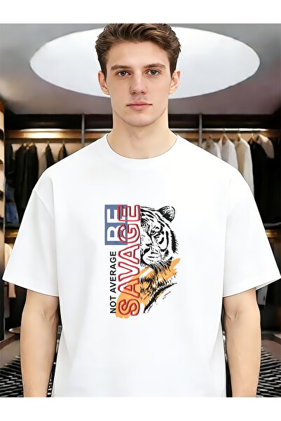 BASEPULSE Savage Tiger Graphic Men Round Neck Short Sleeve Tops Funny Unique ...