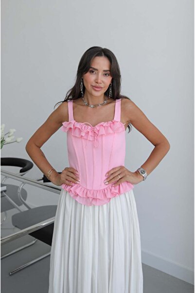 Havoş Pink Ruffled Flounce Corset Blouse