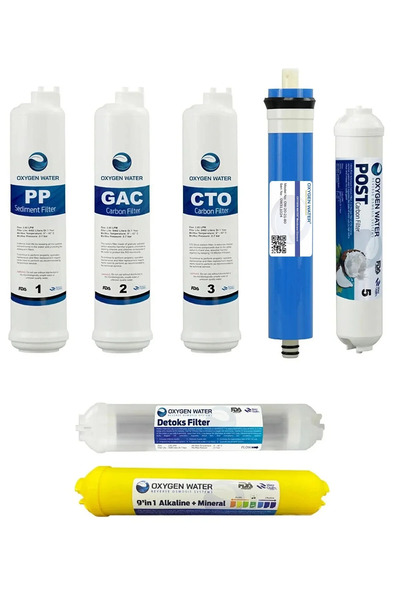 OXYGEN WATER 15 Aşamalı Detoks Alkali Mineral Filtreli Yedek Filtre Seti
