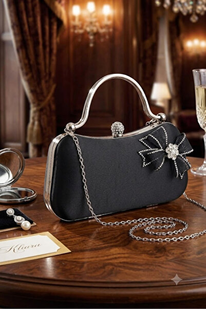 ZEYYMODA Women's Evening Dress Bag Black Satin Bow Hand and Shoulder Bag with...