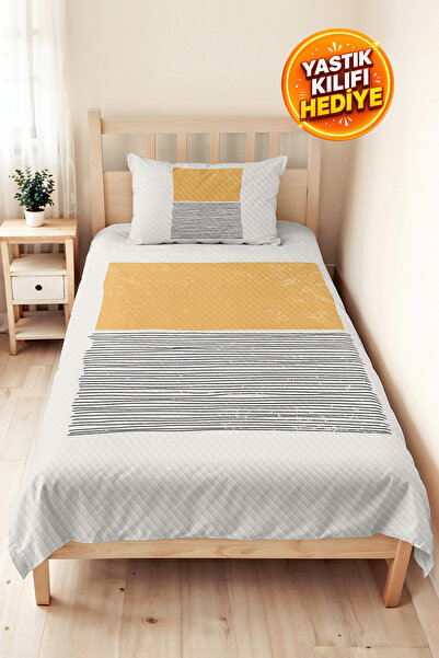 Evimde Bambaşka Modern Geometric Mustard Young Room Single Pique Set - Black ...